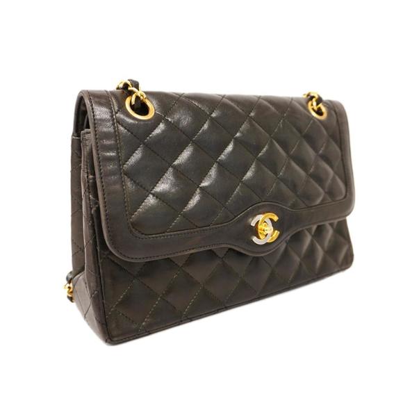 Chanel Shoulder Bag Matelasse Paris Limited W Flap Chain Lambskin Black Gold ... - Picture 2 of 15